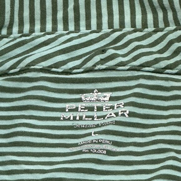 Peter Millar Polo Shirt Green Mens L Vertical Striped Seaside Wash Crown Crafted - Picture 2 of 9